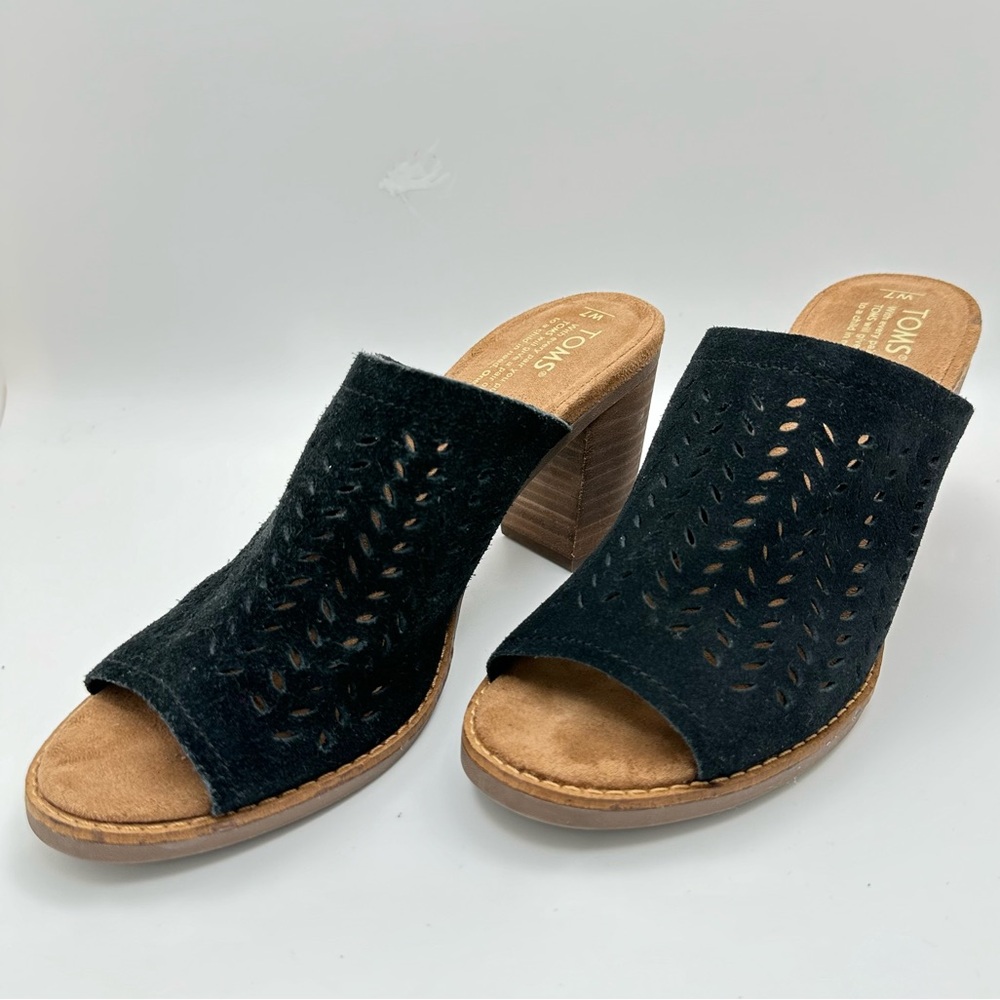 Toms Women Sandals High Heeled Slip On Open Toe Perforated Mules Black S… - Picture 1 of 12